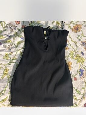 Zara Black Strapless Mini Dress with Front bow Detail